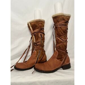 Vic Matie Tall Leather Boots Made in Italy Size 37 Boho Lace Up